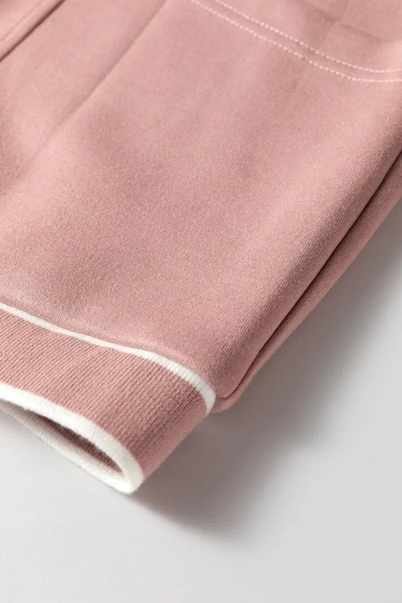 Pink Striped Oversized V-Neck Cardigan with Contrast Trim and Pockets - Love Salve